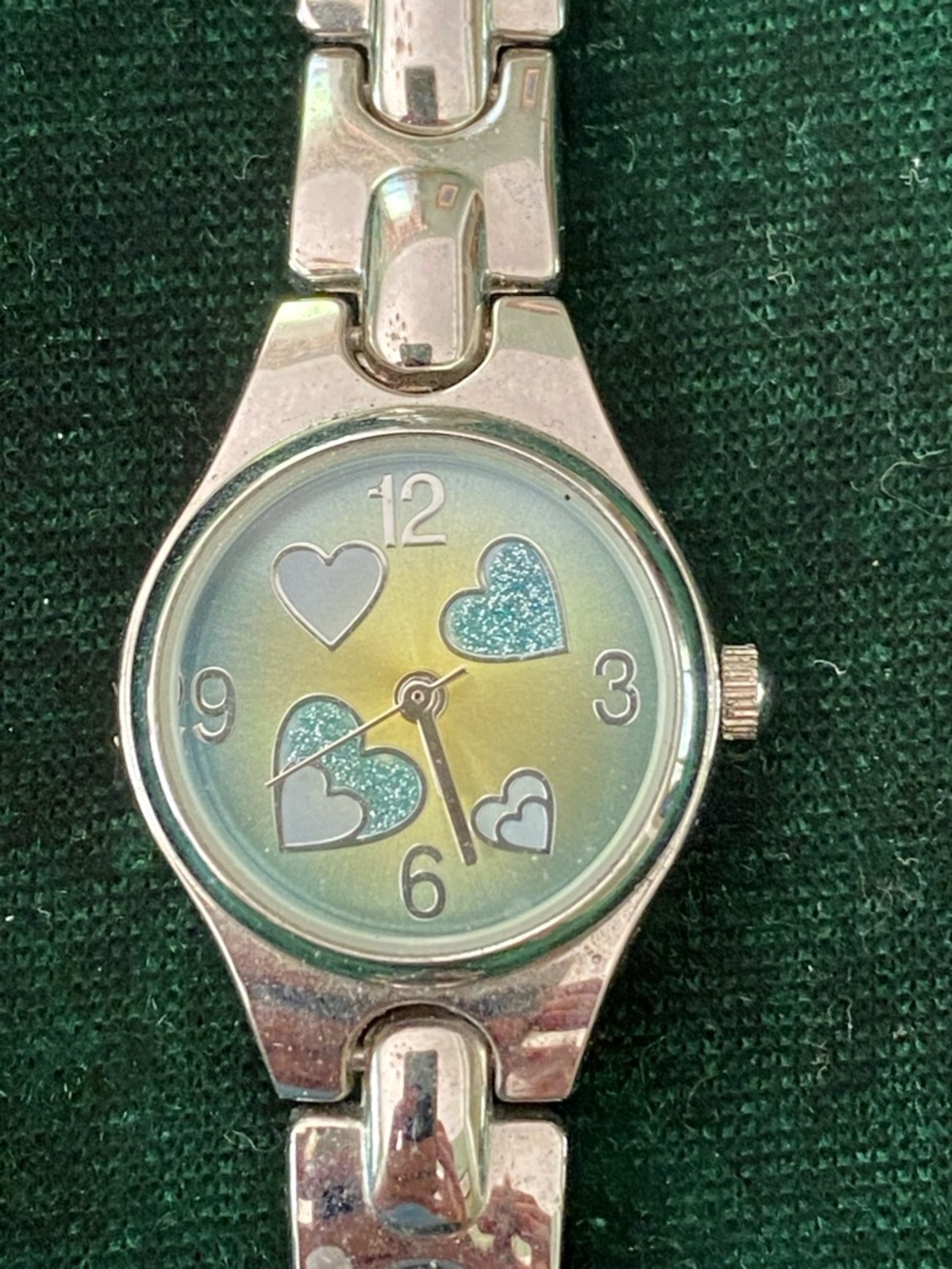 Silver-tone Women's Link Watch with Colorful Heart Dial